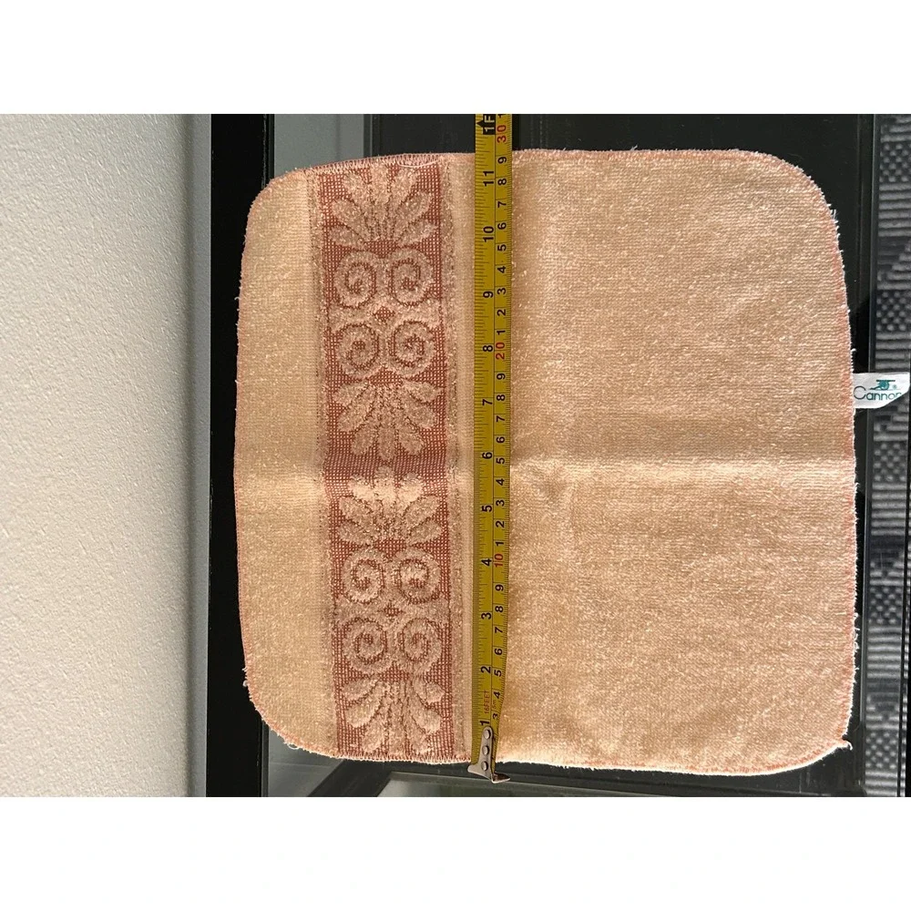 Vintage Cannon Peach/Coral Hand Towel Washcloth Set Floral Jacquard Fringe USA